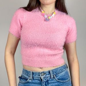 Vintage Y2K Pink Furry Short Sleeve Top